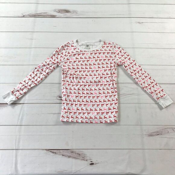 J.Crew Kids Girls Size 10 Red Prancing Reindeers White Pajama Set - Picture 1 of 11